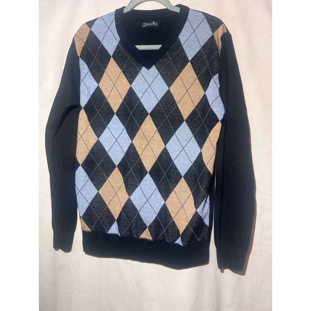 Whipper In Argyle V Neck Black Blue Pullover Men's SZ M‎ Sweater A91 - Picture 13 of 14